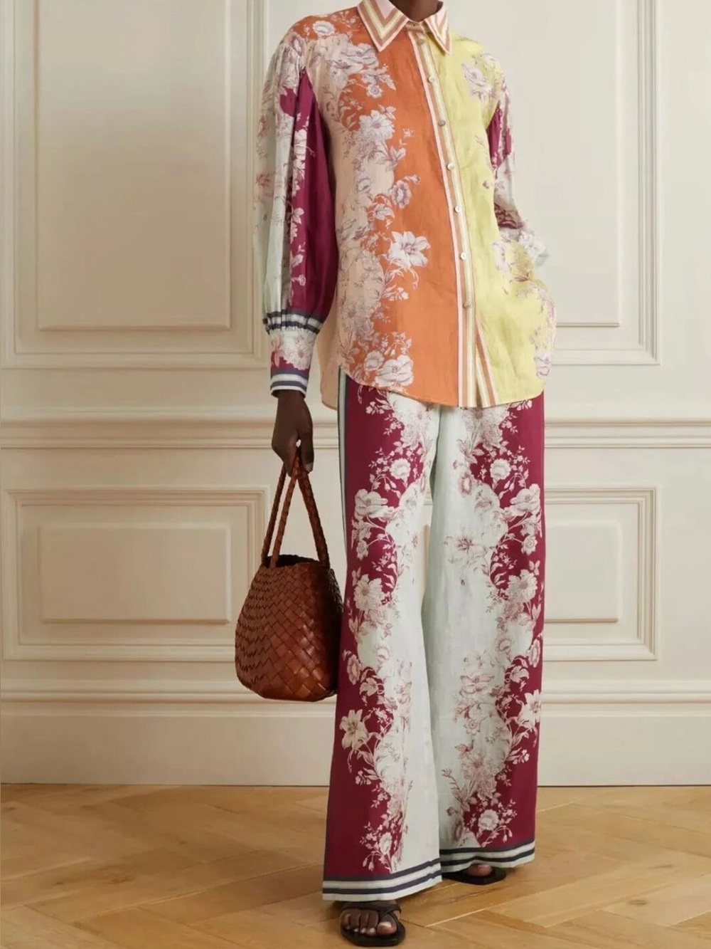 ALÉMAIS Marlow Floral Linen Shirt & Wide Leg Pants Set 2 Piece
